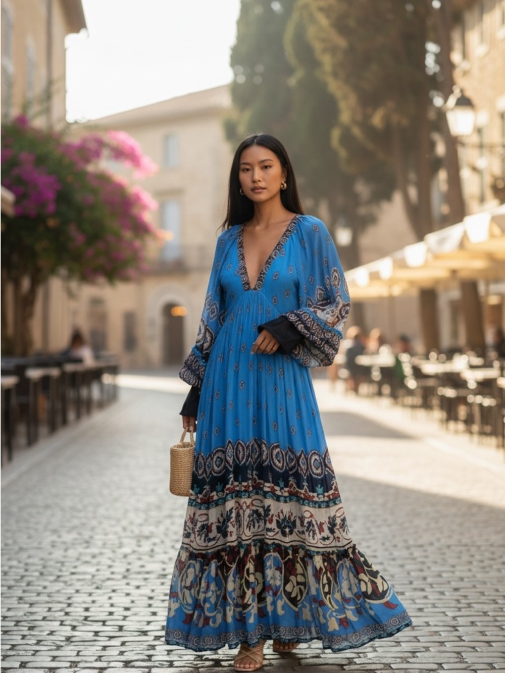 FARM Rio Blue Printed V‑Neck Maxi Dress - Picture 2 of 6